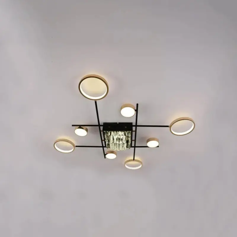 Previzualizare 3: Lustra LED cu telecomanda si cristal MISEL 168W, 9 Elemente, lumina Rece/Calda/Neutra, Dimabila, Negru Auriu