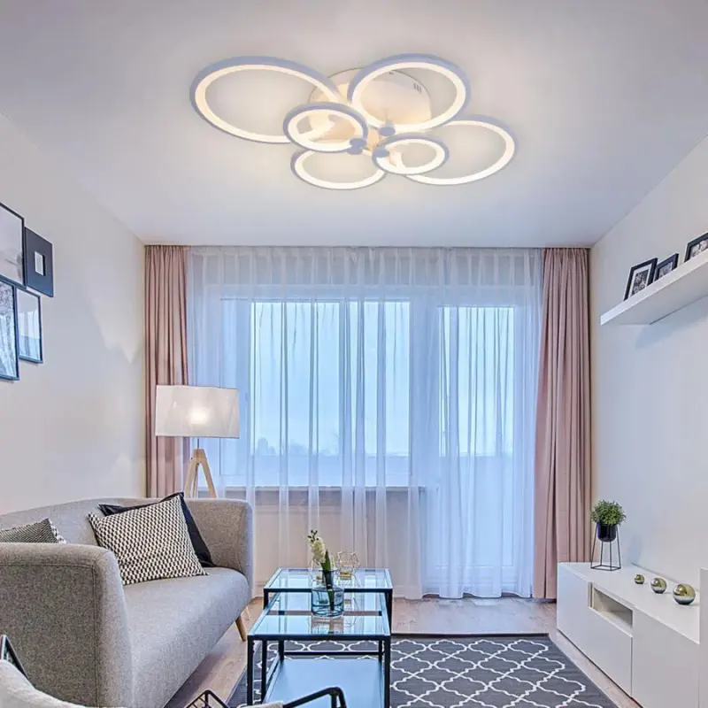 Lustra LED cu telecomanda ALANI 168W, 6 Cercuri, lumina Rece/Calda/Neutra, Dimabila, Alb