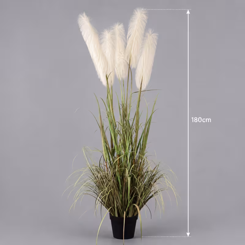 Previzualizare 2: Planta Artificiala Iarba Ornamentala, 180cm, cu 5 fire, Stuf si Iarba, Verde si Roz, Fara Ghiveci