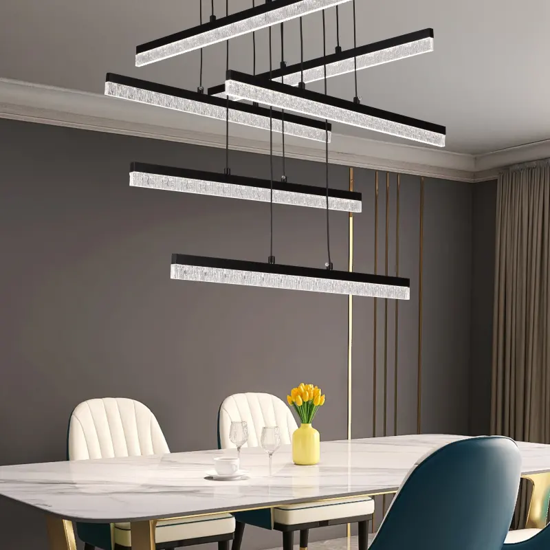 Previzualizare 2: Lustra LED Suspendata Acril STRATA, 6 elemente, 82W, Lumina 3000/4000/6000K, Negru, Inaltime Reglabila