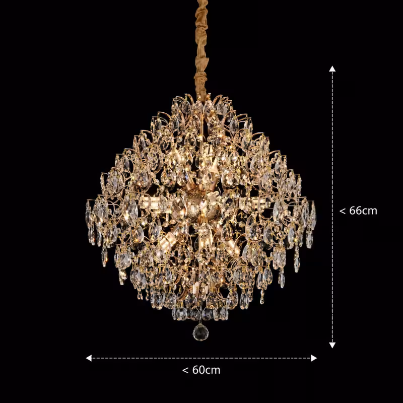Previzualizare 4: Candelabru Cristal KONIG Regalis, 11xE14, D60 cm, Auriu, Inaltime Reglabila, Metal si Cristal