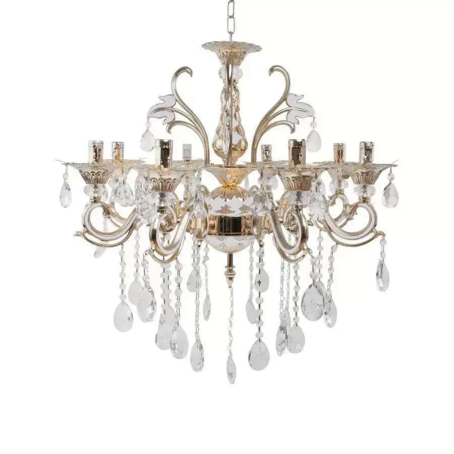 Candelabru Ludovico, 8xE14, Auriu, Metal si Cristal