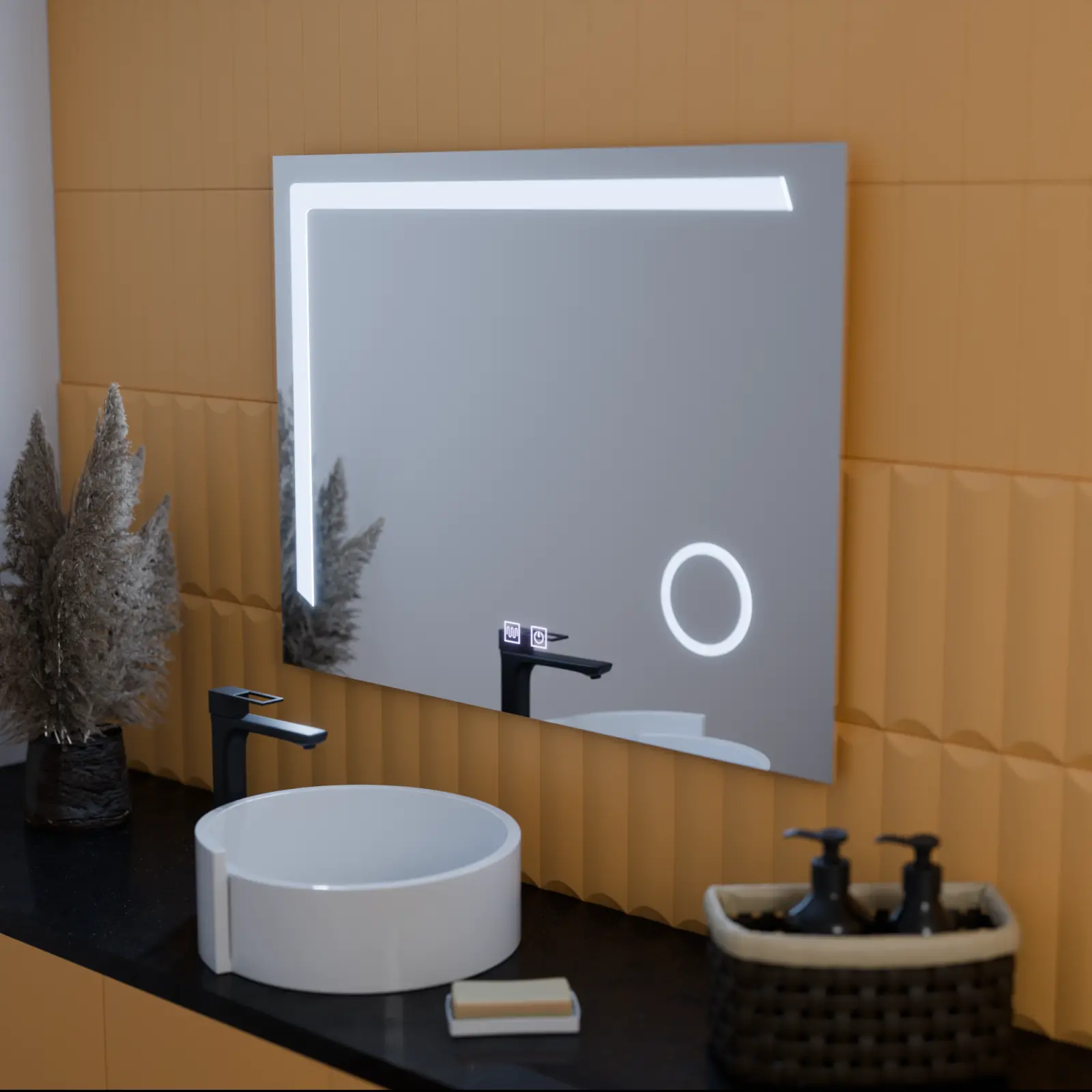 Oglinda LED Rectangulara, 80x60cm, Linea Touch, Sistem Dezaburire, Dimabila