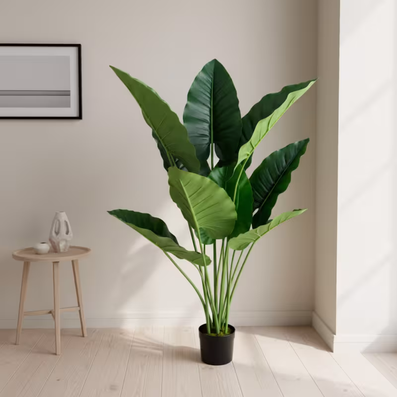 Previzualizare 2: Planta Artificiala Tip Alocasia, 10 frunze, Plastic, 120 cm, Verde