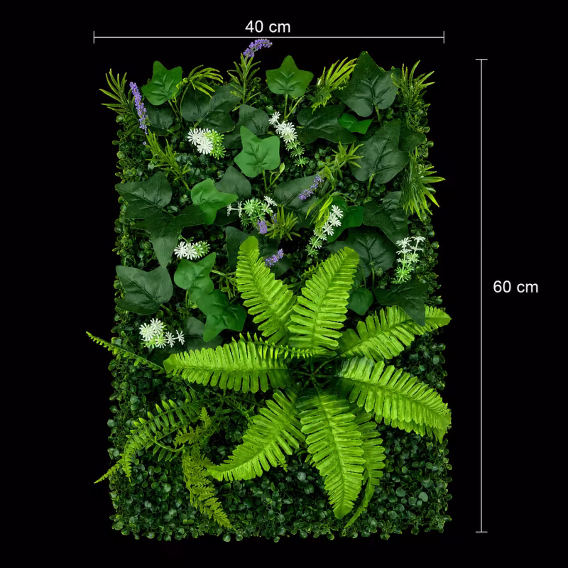 Previzualizare 3: Planta Artificiala Panou de Gard Viu Lavanda si Frunze Mixte, 40 x 60 cm, Verde