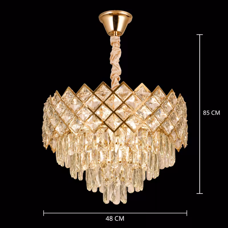 Previzualizare 4: Candelabru Cristal VECTORIA Eleganza 8xE14, Diametru 48cm, Auriu, Inaltime Reglabila, Metal si Cristal