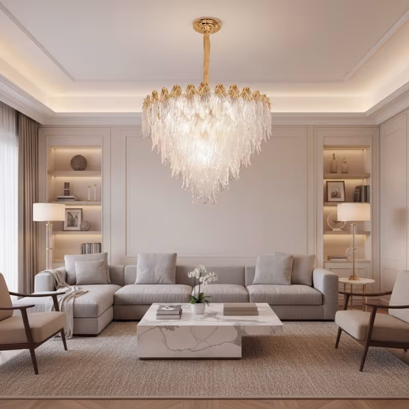 Previzualizare 3: Candelabru Cristal MURANO Eleganza 9xE14, D50 cm, Auriu, Inaltime Reglabila, Metal si Cristal