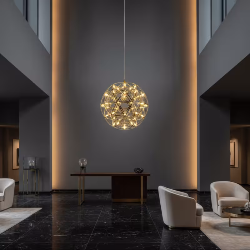Previzualizare 2: Candelabru Modern LED WELD Magno, 18W, Lumina Calda 3000K, Diametru 50cm, Inaltime Reglabila, Crom Lucios