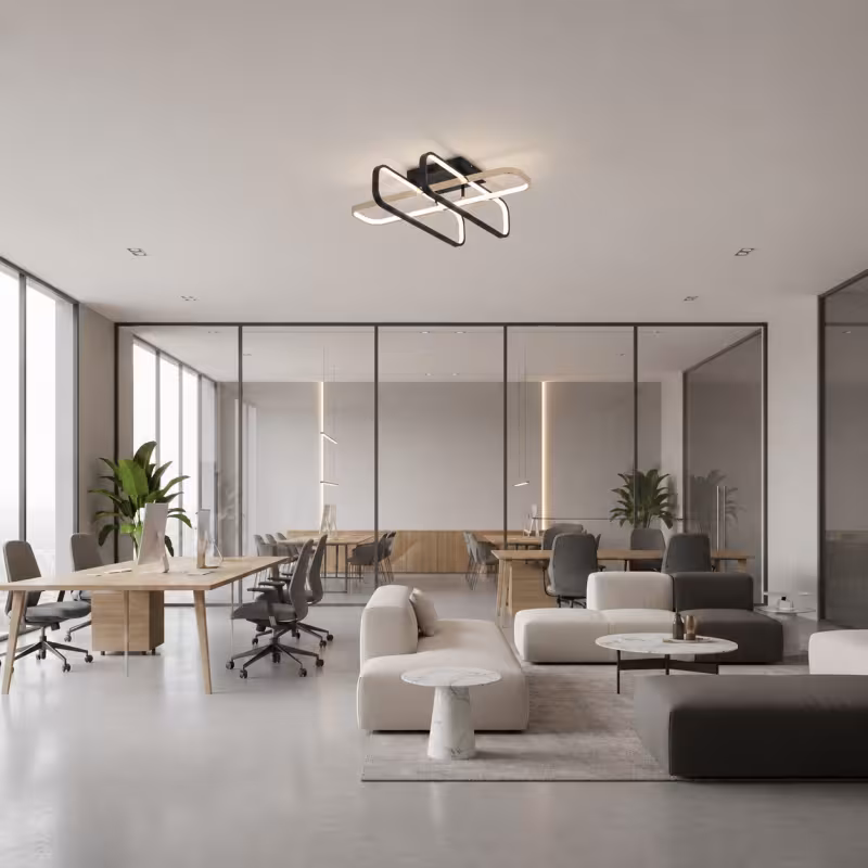 Previzualizare 3: Lustra LED cu telecomanda TRANBERG, 3 surse(2negre+1auriu), 3000K/4000K/6000K, 152W, Metal si Plastic, Negru