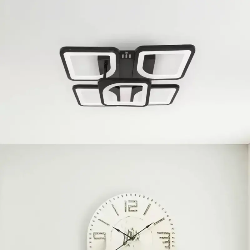 Lustra LED cu telecomanda ZOE 65W, 5 Patrate, lumina Rece/Calda/Neutra, Dimabila, Negru