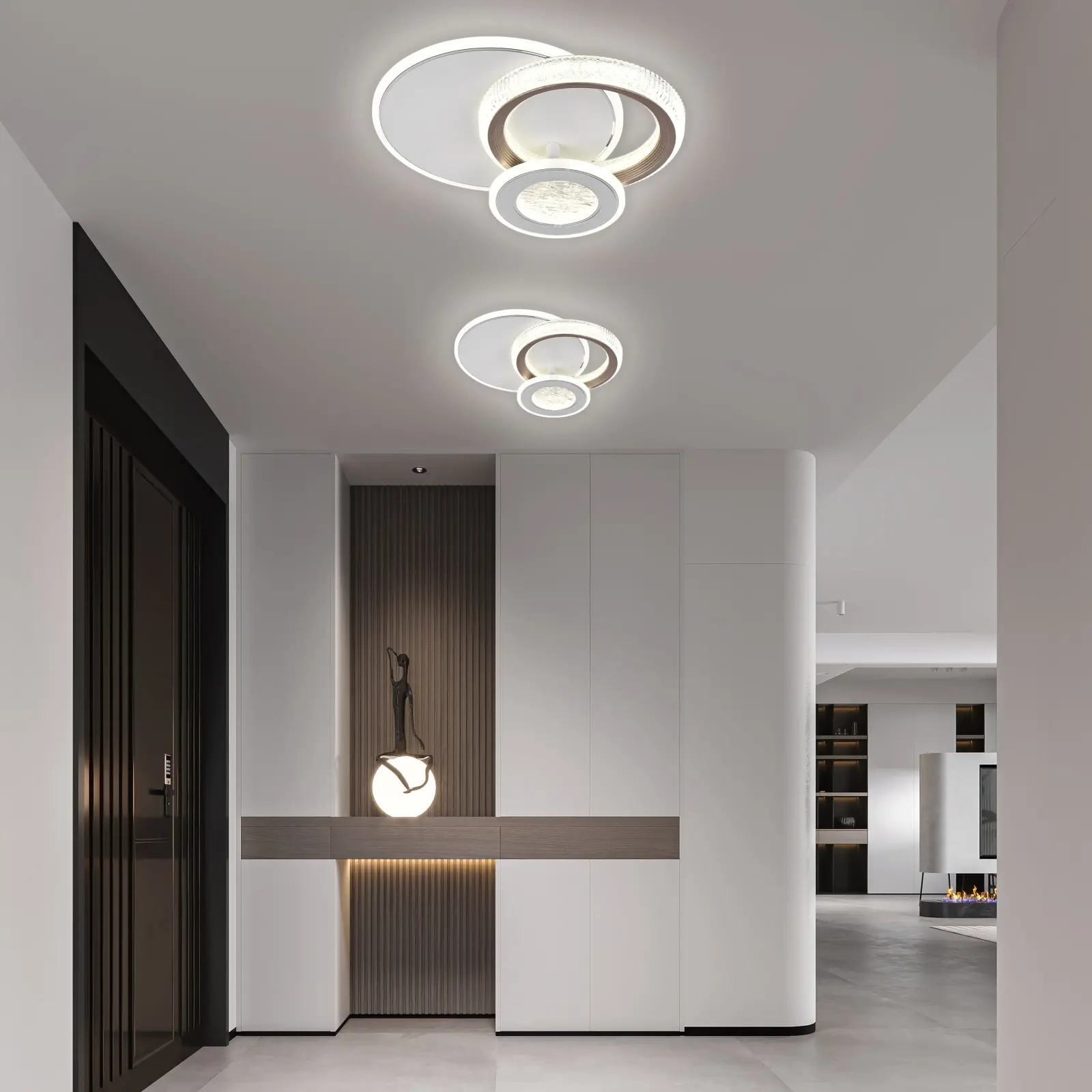 Lustra LED NYXORA 44W, 3 Cercuri, lumina Rece/Calda/Neutra, Alb
