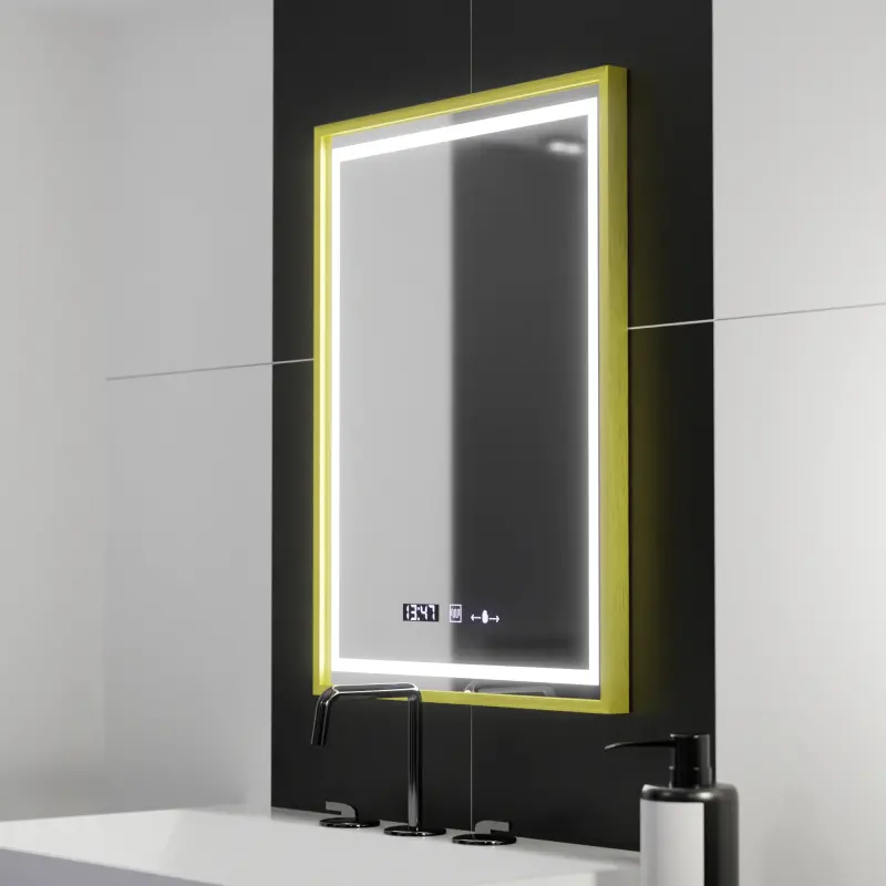Oglinda LED Rectangulara, 50x70cm, Verite Royale Gold Motion Glow Marcello, Sistem Dezaburire, Ceas & Termometru, Dimabila