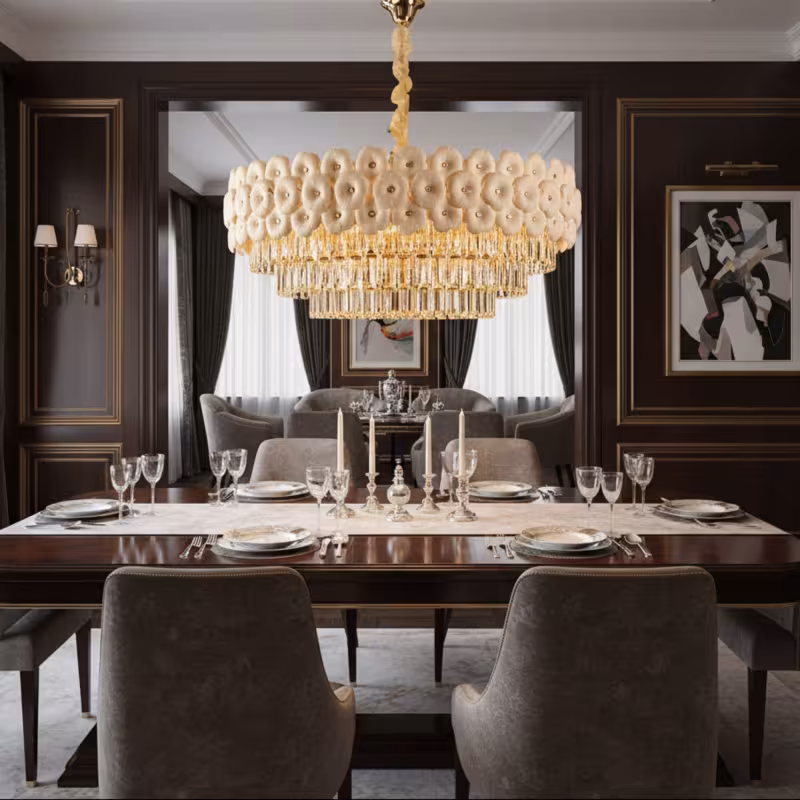 Previzualizare 2: Candelabru Cristal PETAL Regalis 15xE14, D80 cm, Auriu, Inaltime Reglabila, Metal si Cristal