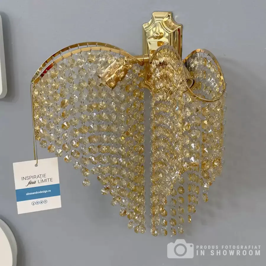 Aplica Cristal Sapphire 2x E14 Auriu Lucios Lucios, Siraguri de cristale