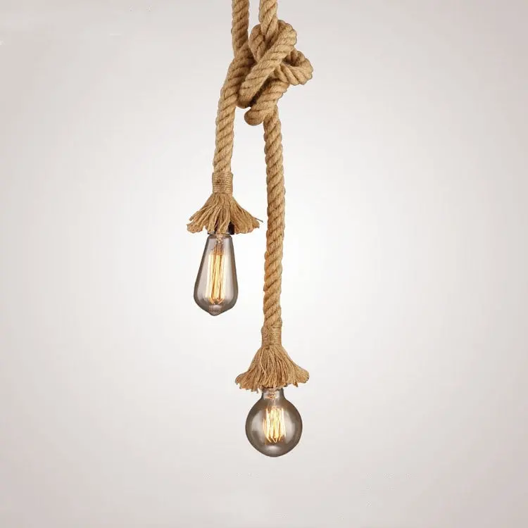 Previzualizare 2: Lustra Vintage CORDA, 2xE27, Rustic, Sfoara si Metal, 2x100cm, Suport Negru