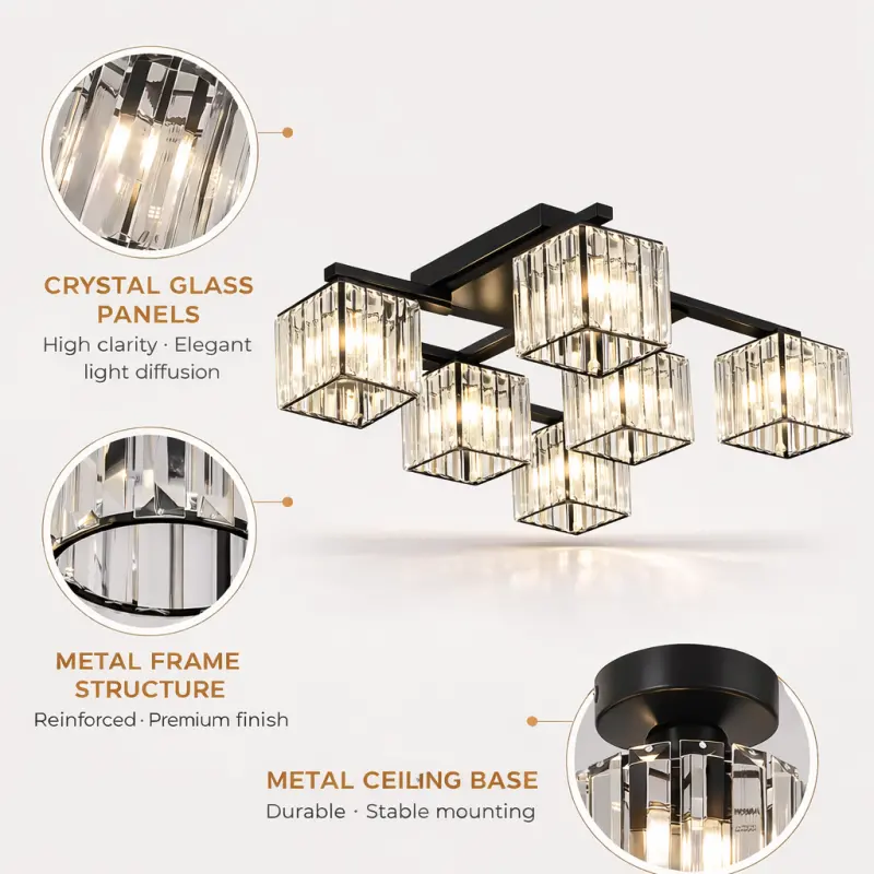 Previzualizare 4: Lustra Clasica Moderna Georgiana, LC111/6BK, 6x E27, Negru, Metal si Sticla