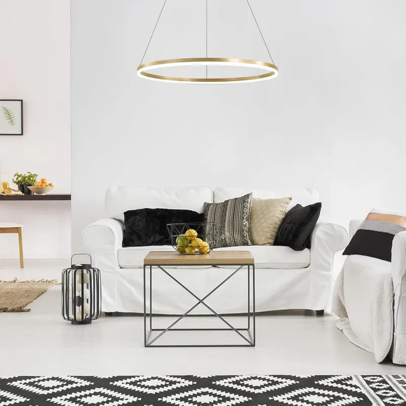 Previzualizare 3: Lustra LED Suspendata, ANINA, 34W, 1 Cerc, Diametru 50cm, Lumina Rece/Calda/Neutra 3000K/4000K/6000K, Dimabila, Auriu Lucios Alb, Inaltime Reglabila, Metal si Acril