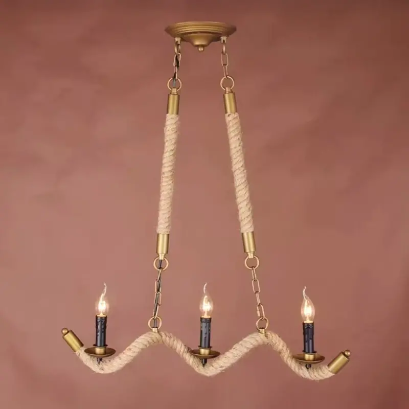 Previzualizare 3: Lustra Franghie, 3xE27, Maro, Metal si Sfoara LV572/3BK