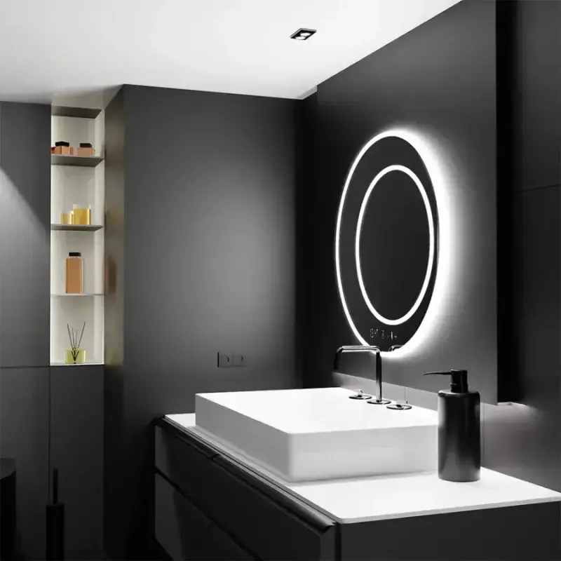 Previzualizare 2: Oglinda LED Rotunda, 60cm, July Touch Marcello, Sistem Dezaburire, Ceas & Termometru, Dimabila