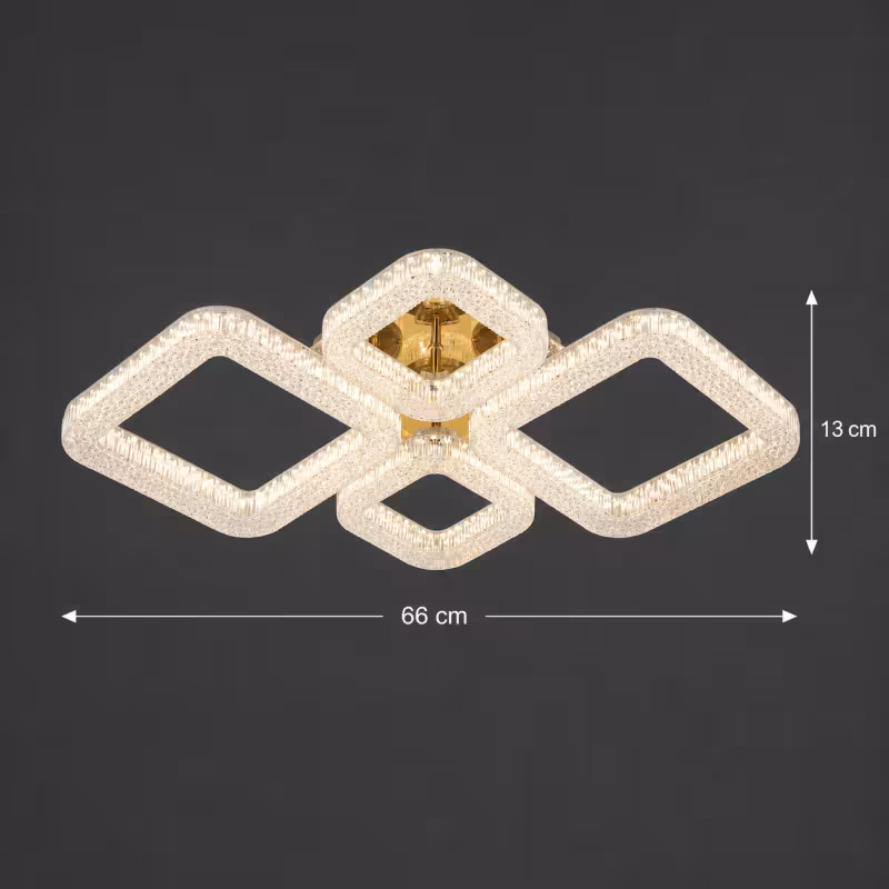 Previzualizare 4: Lustra LED RENATO Eleganza cu telecomanda si cristal, 73W, 4 Patrate, Lumina Rece/Calda/Neutra, Dimabila, Auriu