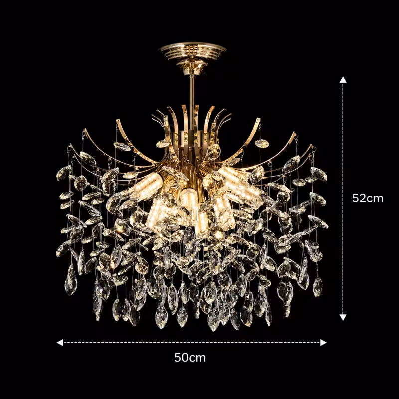 Previzualizare 4: Candelabru Cristal PROWES Eleganza, 8xE14, D50 cm, Auriu, Inaltime Reglabila, Metal si Cristal