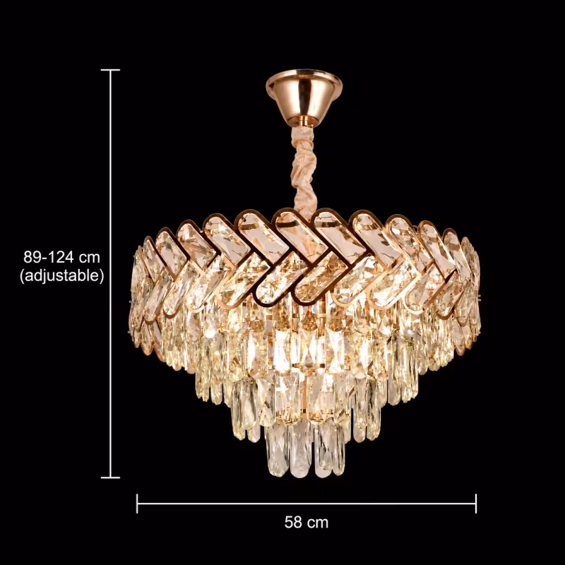 Previzualizare 4: Candelabru Cristal VECTOR Magno 8xE14, Diametru 58cm, Auriu Lucios, Inaltime Reglabila, Metal si Cristal