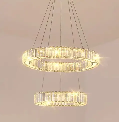 Previzualizare 3: Lustra LED cu telecomanda LLC130/2CH, Cristal si Metal, 62W, 2 Cercuri, Dimabila, Inaltime Reglabila, Lumina Rece/Calda/Neutra, Iluminat Luxos