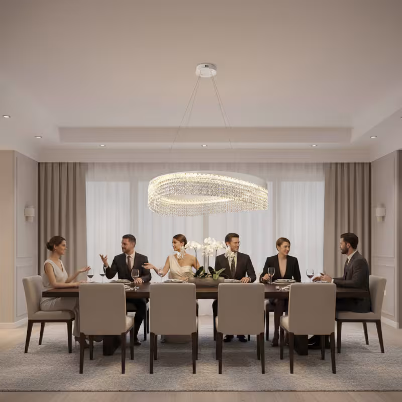 Previzualizare 3: Candelabru Cristal VOLNA Regalis, 170W, D80cm, Lumina Calda/Neutra/Rece, Alb, Metal si Cristal