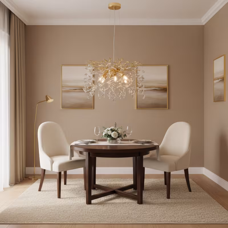 Previzualizare 4: Candelabru Cristal LEAF Eleganza, Φ50cm, 6xE14, Auriu, Metal si Cristal