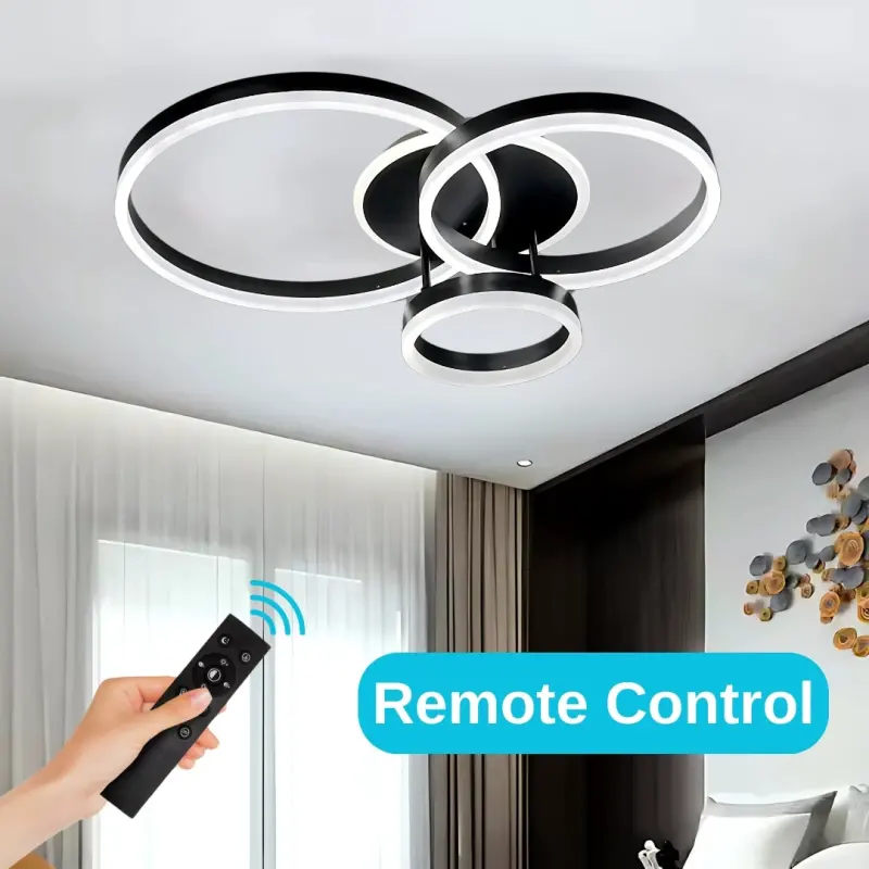 Previzualizare 4: Lustra LED cu telecomanda RIGA LILITH, 68W, 3 Cercuri, lumina Rece/Calda/Neutra, Dimabila, Negru