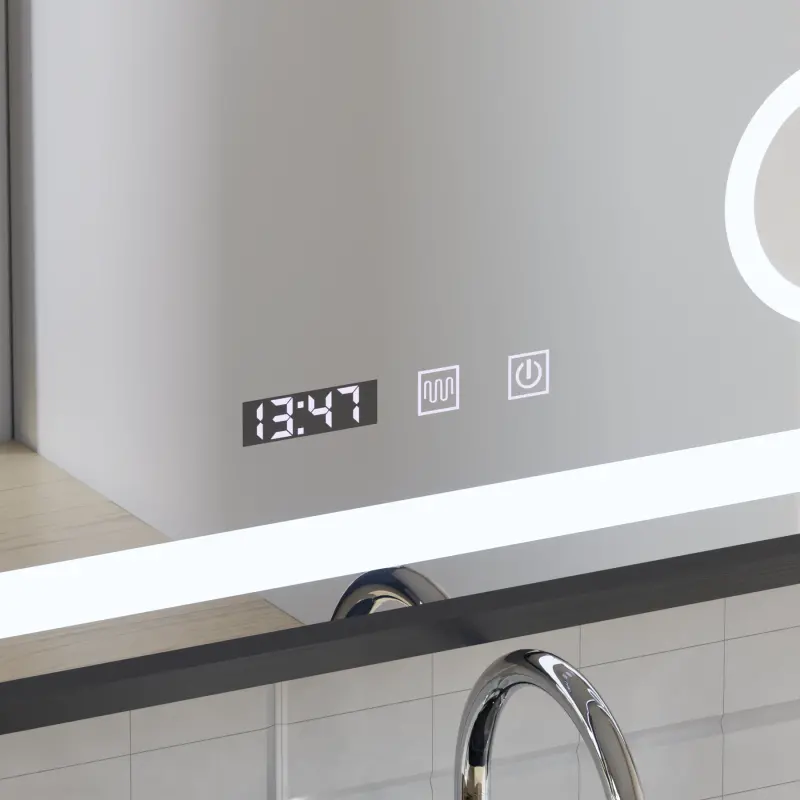 Previzualizare 2: Oglinda LED Touch Bernd Sistem Dezaburire, Ceas si Temperatura 80x60 cm Rama Negru Brushed Lupa Cosmetica