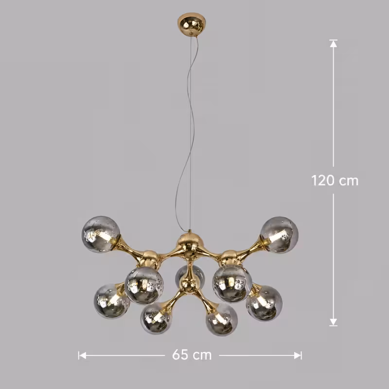 Previzualizare 4: Lustra Suspendata ELEKTRA Altiera, Ø65cm, 9xG9, Auriu, Metal si Sticla