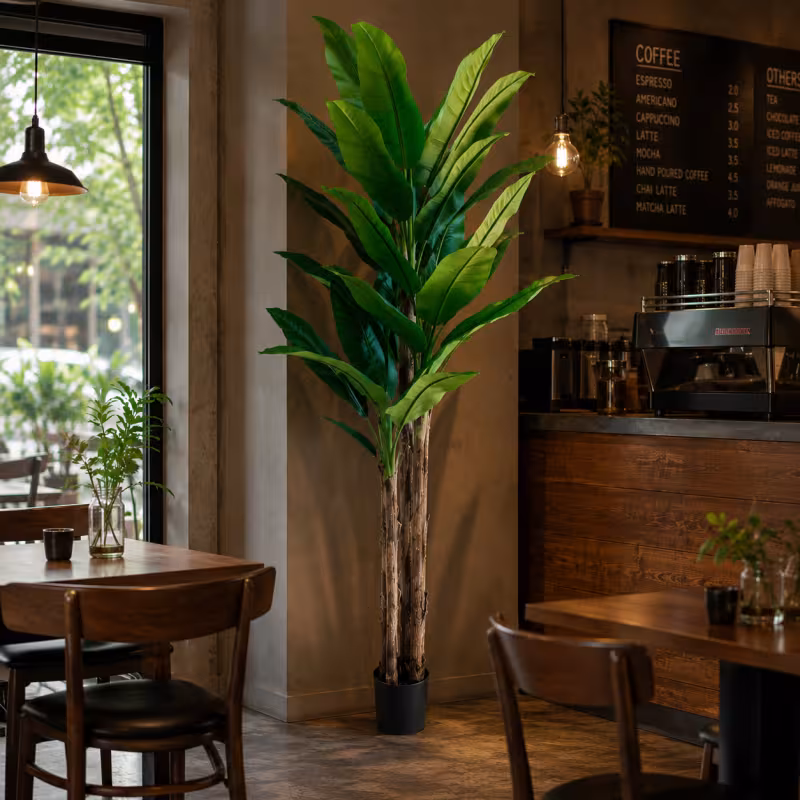 Previzualizare 3: Planta Artificiala Copac Tip Bananier, 190 cm, 3 tulpini, 27 frunze, Verde, cu Ghiveci