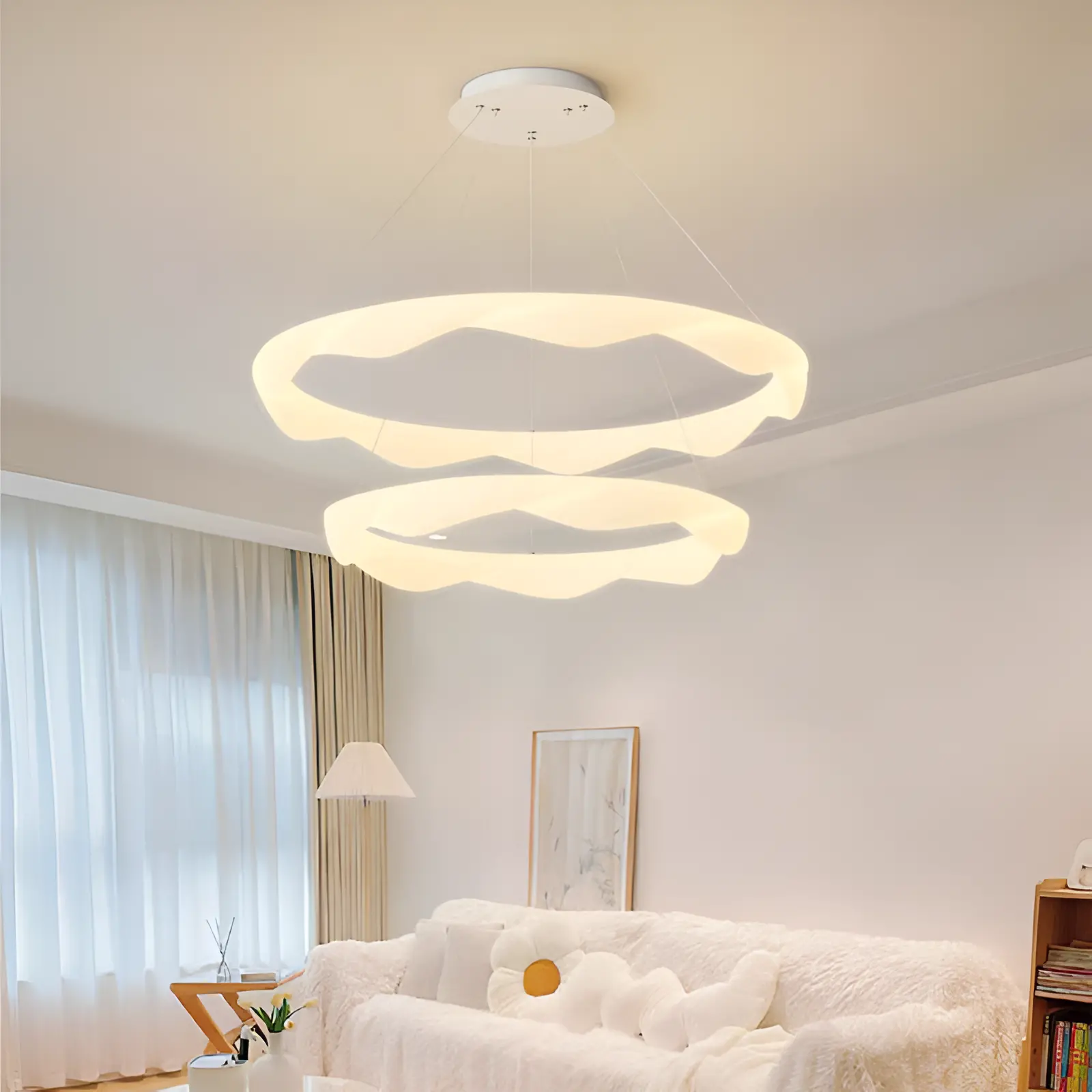 Lustra LED, suspendata cu Telecomanda, AMADEO, 89W, Lumina Rece/Calda/Neutra, Dimabila, Inaltime Reglabila, Alb