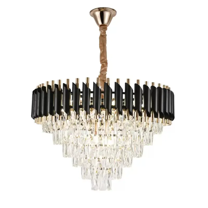 Candelabru Cristal VERSAILLES Magno 8xE14, Diametru 60cm, Negru si Auriu, Inaltime Reglabila