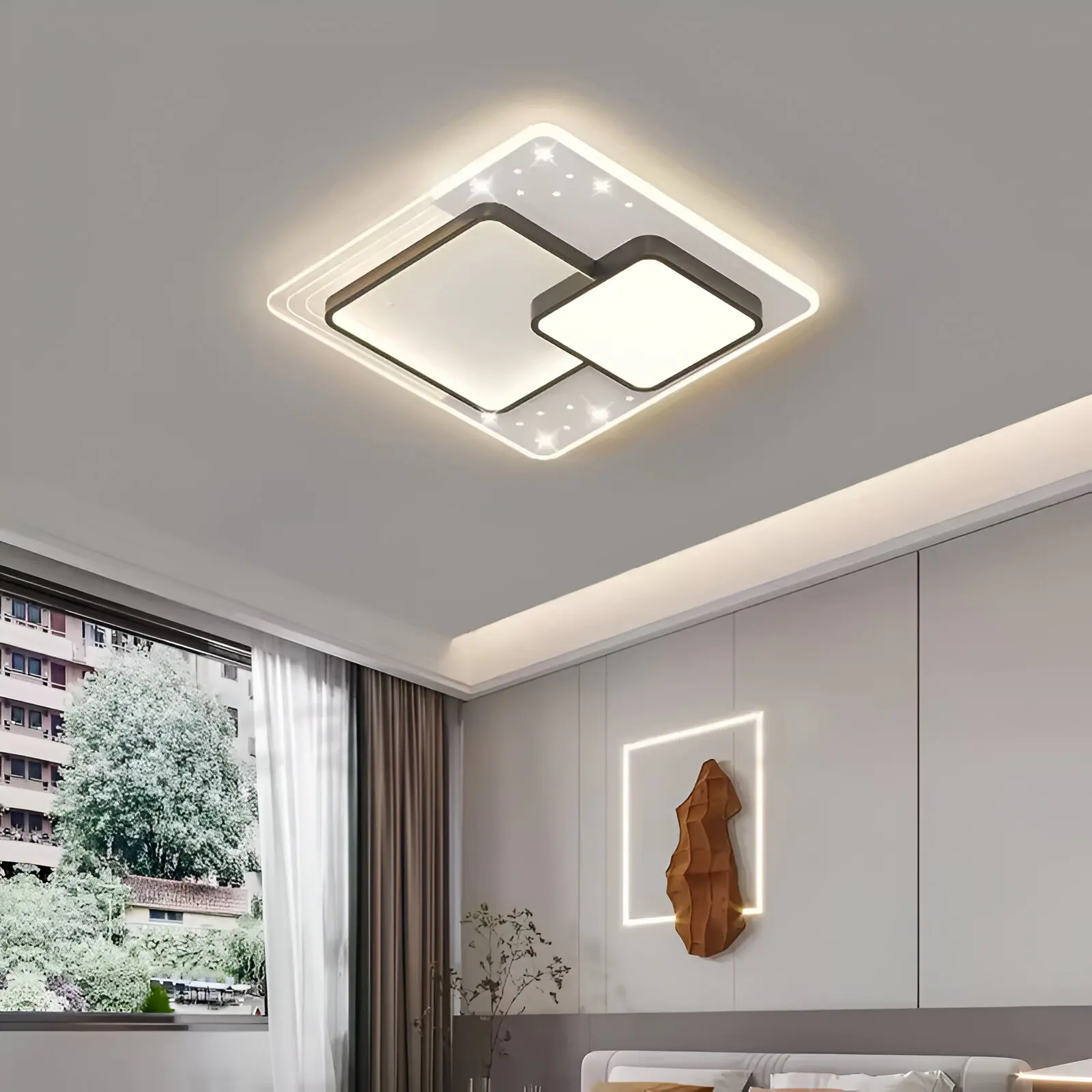 Lustra LED cu telecomanda SERPENTA 60W, Patrata, lumina Rece/Calda/Neutra, Dimabila, Negru