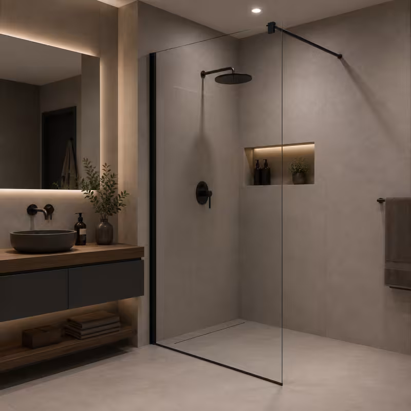 Paravan dus Walk-In 90x195cm, Sticla securizata 8 mm, Profil metalic rezistent, Transparent si Negru