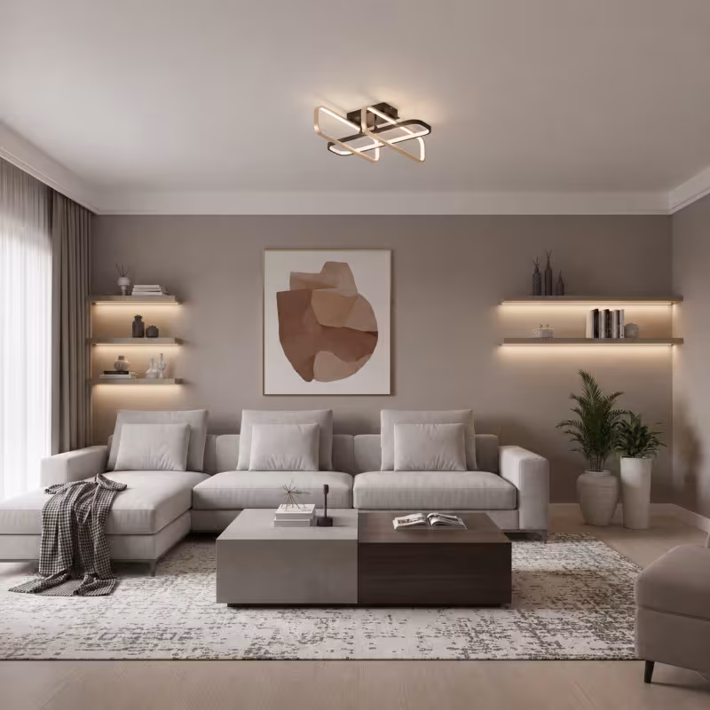 Lustra LED cu telecomanda TRANBERG, 3 surse(1negre+2auriu), 3000K/4000K/6000K, 144W, Metal si Plastic, Negru
