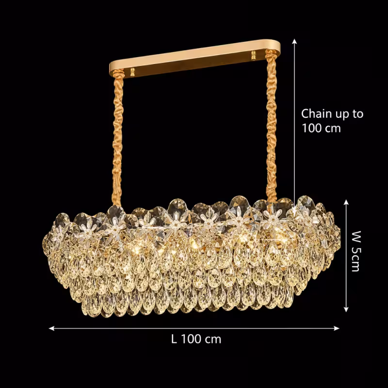 Previzualizare 4: Candelabru Cristal JARDIN Supremo 12xE14, Dimensiune 100x35 cm, Inaltime 35 cm, Auriu Lucios, Inaltime Reglabila, Design Elegant