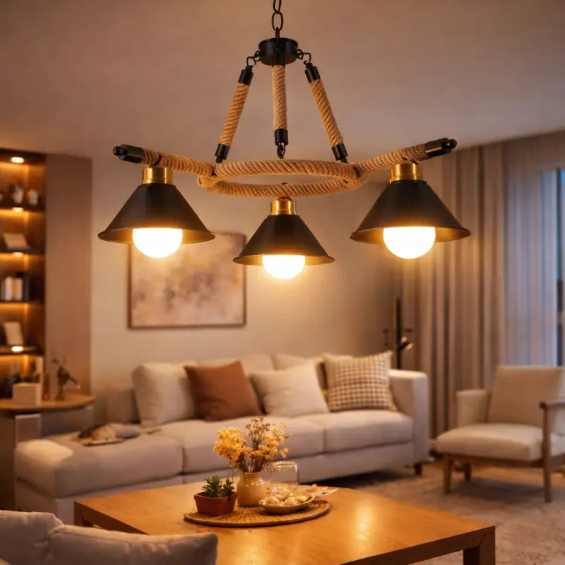 Lustra Suspendata Vintage, LV571/3BK, 3xE27, Maro, Metal si Sfoara