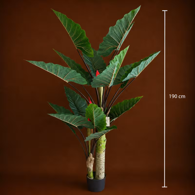 Previzualizare 4: Planta Artificiala Tip Alocasia Cu Frunze Late, 2 trunchiuri, 190 cm, Verde