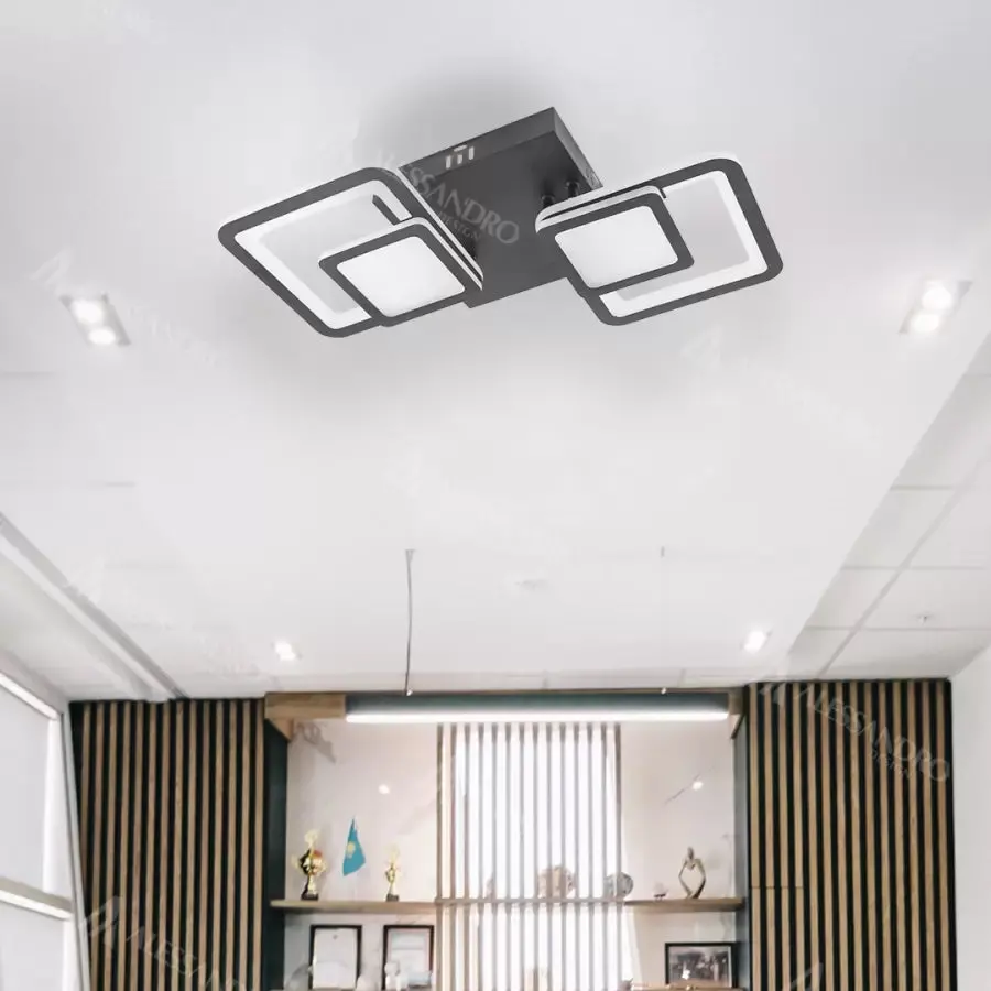 Lustra LED cu telecomanda BALANS 44W, 2 Patrate, lumina Rece/Calda/Neutra, Dimabila, Negru