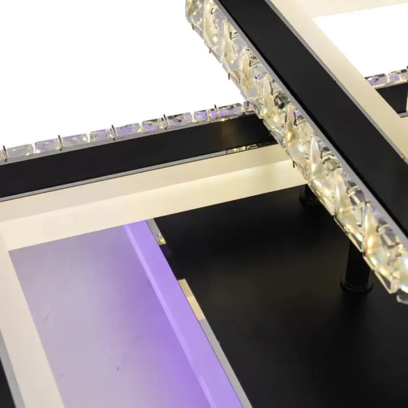 Previzualizare 4: Lustra LED cu telecomanda si cristal LEILA 88W, 3 Patrate, lumina Rece/Calda/Neutra, Dimabila, Negru Crom Lucios