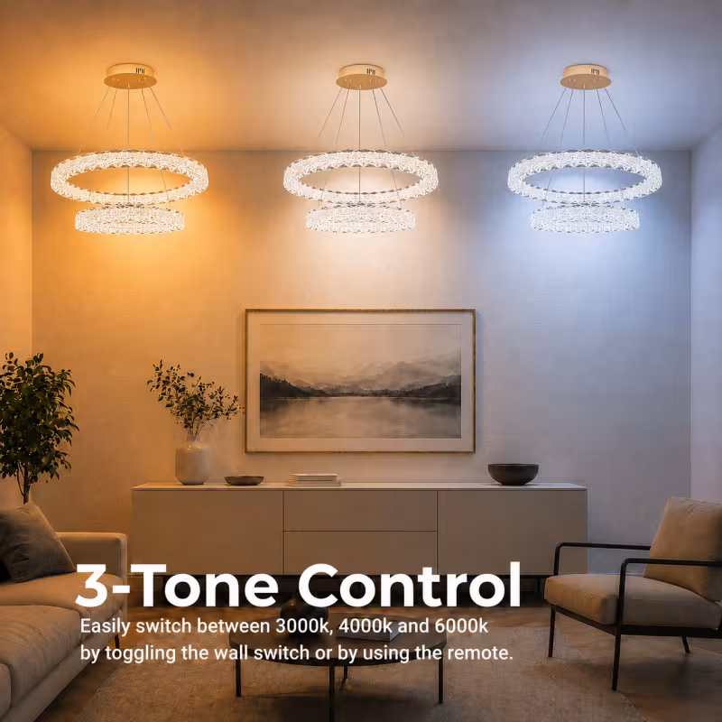 Previzualizare 4: Lustra LED SHELP Cristal cu telecomanda, 64W, Lumina Calda/Neutra/Rece, Φ60 cm, Inaltime Reglabila, Metal si Cristal, Auriu