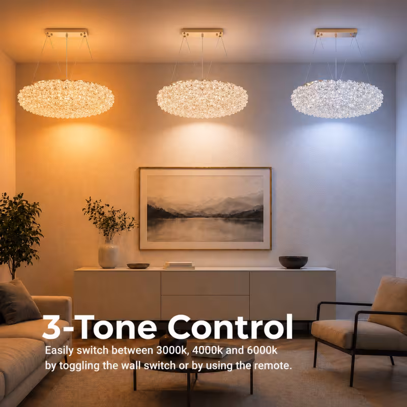 Previzualizare 4: Candelabru Modern cu Cristal, Telecomanda, PRUGU, 42W, Lumina Calda/Neutra/Rece, Lungime 35 cm, Auriu, Inaltime reglabila