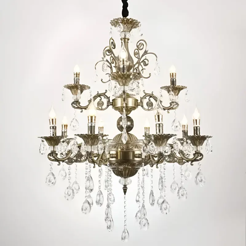 Candelabru SANSSOUCI Royal 12xE14 Metal si Cristal Inaltime Reglabila Alama Antichizata