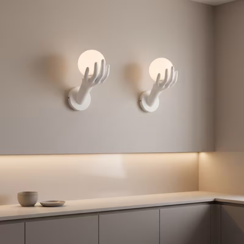 Previzualizare 2: Aplica LED Decorativa MANO, 15x30cm, 1xE27, Sticla si Resina, Alb