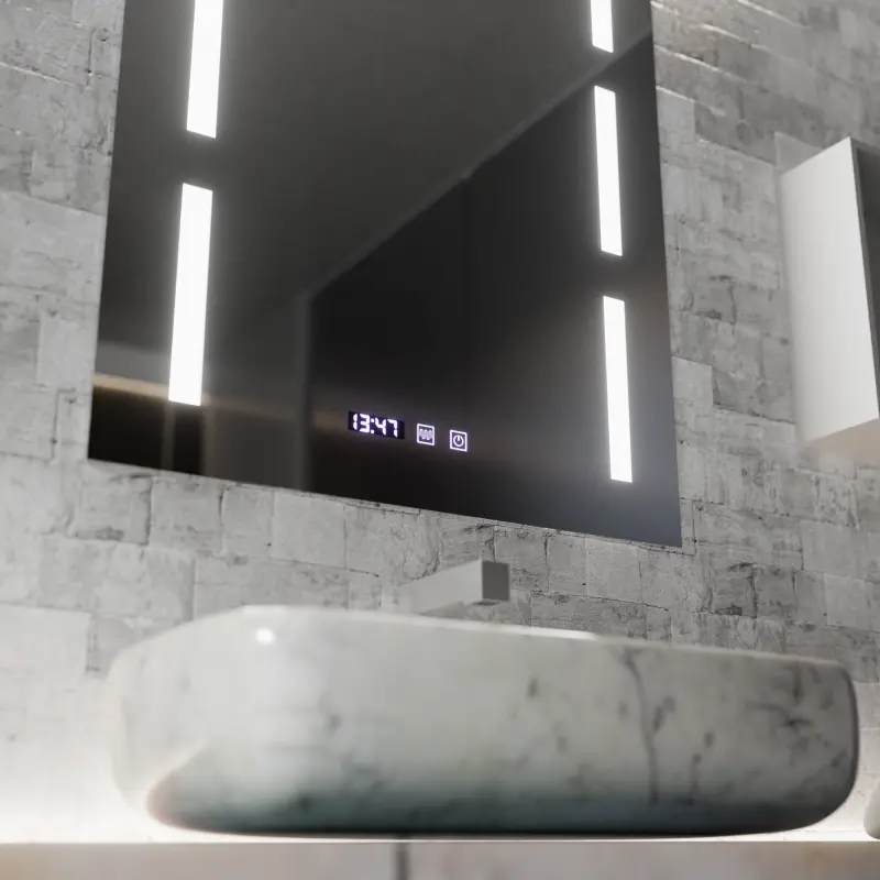 Previzualizare 2: Oglinda LED Touch Erich S86/60X80 Sistem Dezaburire, Ceas si Temperatura 60x80 cm