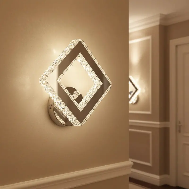 Aplica LED AP2881 cu Cristale, Patrat, 23.4W, Lumina Rece/Calda/Neutra, Crom Lucios