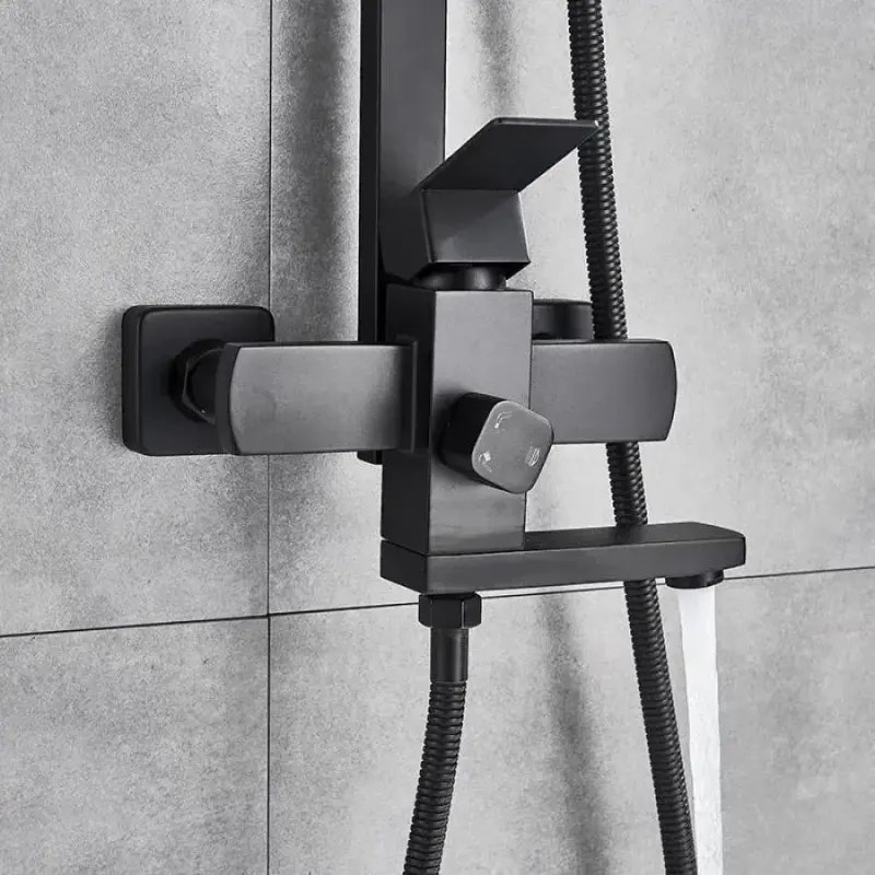 Previzualizare 3: SET Coloana de dus, Inox, Para Patrata, Efect Ploaie, 3 Functii, Montare Pe Perete, Negru Satin, Accesorii Incluse, HS007